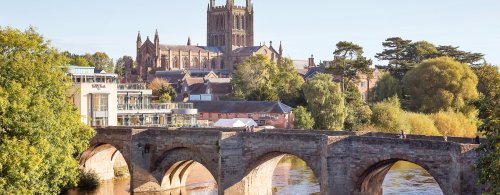 Hereford City. The Cathedral, River Wye and Left Bank Village are in view